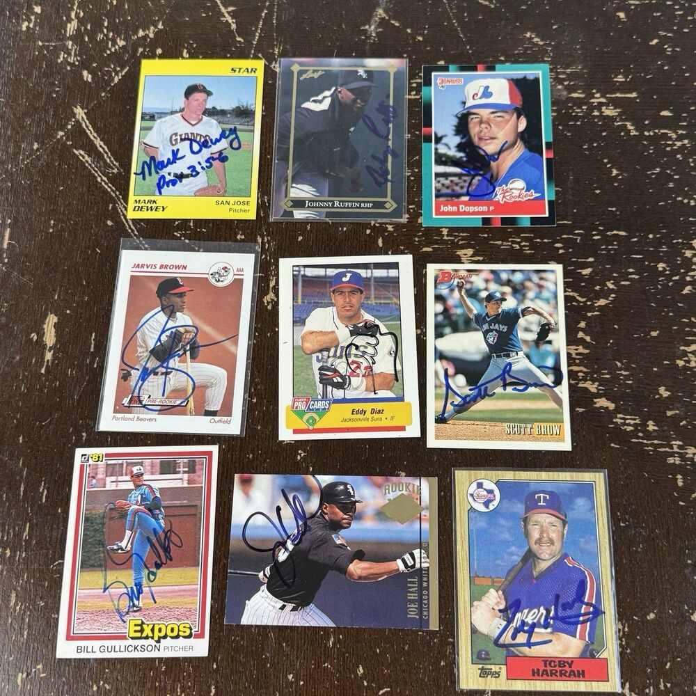 Baseball Autographs 9 Card Signed Lot Joe Hall Mark Dewey Jarvis Brown Harrah